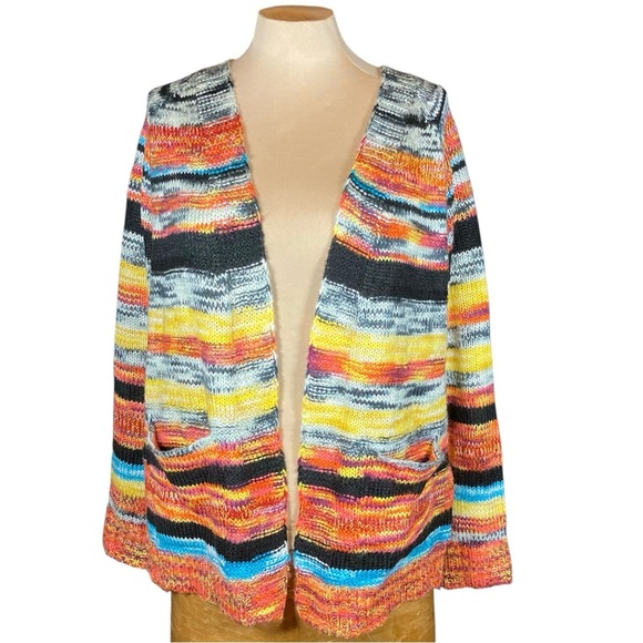 Multicolor Striped Women's Shawl Collar Cardigan Sweater - Picture 1 of 5